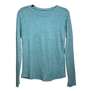 ZENANA Women’s Teal Ribbed Long-Sleeved Shirt Large Comfy Cozy Top
